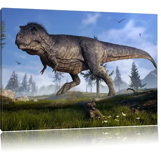 Pixxprint T-Rex Dinosaurier in der Natur, Größe: 100x70cm, Leinwandbild, fertig gespannt, Wandbild, Dekoration, Kunstdruck, kein Poster