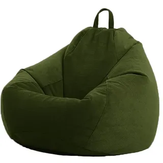 Treer Sitzsack Bezug ohne Füllung aus Cord Einfarbig Weich Lazy Sofa Sitzsack-Abdeckung Sitzsackhülle Abnehmbarer Indoor Sitzsack Bezug Reißverschluss Aufbewahrungstasche (Dunkelgrün,90x110cm)