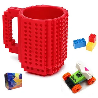 MA3TY Build on Brick Mug Creative Bausteine, Kaffeetasse Weihnachtengeschenk Idee,Kompatibel für Lego(rot)