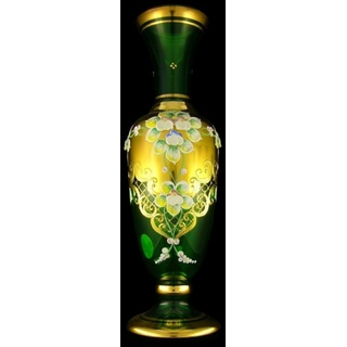 Casa Padrino Luxus Barock Deko Glas Vase Grün / Mehrfarbig / Gold H. 40 cm - Handgefertigte & handbemalte Blumenvase - Hotel & Restaurant Accessoires - Luxus Qualität