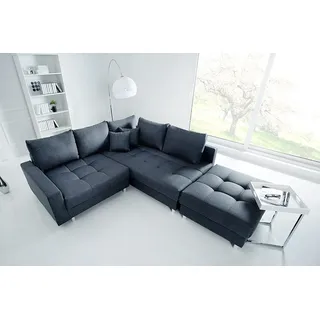 riess-ambiente Ecksofa KENT 220cm anthrazit - Stoffbezug, L-Form, Federkern, Hocker & Kissen, Set 2 Teile, Wohnlandschaft in Familiengröße - ideales Design fürs Wohnzimmer grau