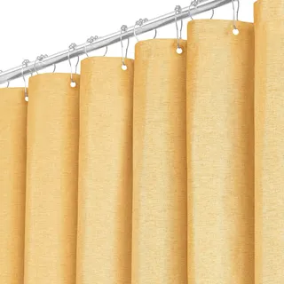 BTTN Duschvorhang Stoff 180x200 cm, Leinen-Textur, Anti-Schimmel, waschbarer Textil-Duschvorhang mit 12 Plastikhaken, gewichteter Saum Polyester-Duschvorhänge für Badewanne, Goldgelb