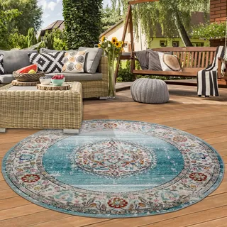 Teppich-Traum In- & Outdoor Teppich Vintage Blumen Türkis Ø 200 cm
