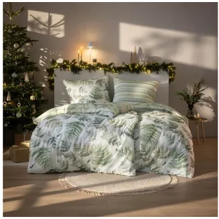 Estella Kuschelflanell Fern Leaves Grün 155 x 220 cm + 80 x 80 cm