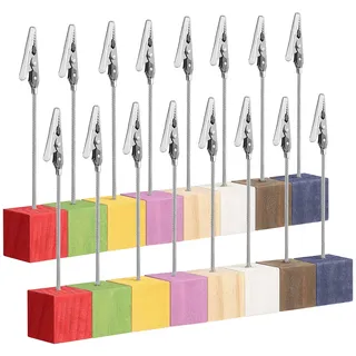 WINOMO 16Pcs Fotohalter Clip Ständer, Holz Platzkartenhalter, Fotohalter Mit Klammern Memo Clip Halter Ständer Zettelhalter für Hochzeiten, Valentinstag, Geburtstage, Partys (zufällige Farbe)
