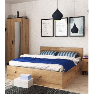 Beautysofa Holzbett P13 (mit Bettkasten, Liegefläche 160x200 cm), Bett mit Holzgestell, Lattenrost, loft / rustikal Stil