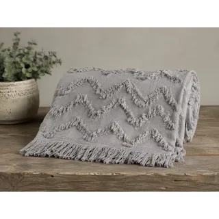 Chic Antique Plaid mit Fransen 135 x 152 cm Grau/Mokka