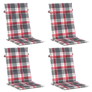 vidaXL Hochlehner Auflage 120 x 50 x 3 cm rot kariert 4 St.