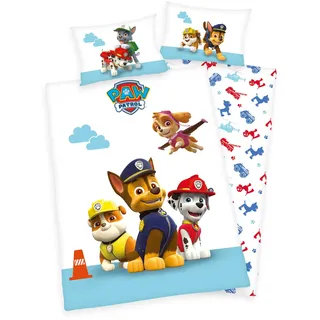 Paw Patrol "Dogs", weiß (weiß, blau), B/L: 100cm x 135cm, 1 Stk., 1 Stk., Renforcé, B/L: 60cm x 40cm, 2 Stk., Renforcé, Obermaterial: 100% Baumwolle, Bettwäsche, mit Hunden