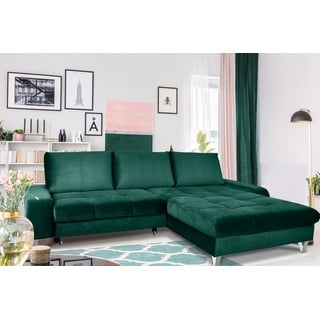 Fun Möbel Ecksofa Couchgarnitur MAXIME Stoff mit Schlaffunktion Ottomane Rechts oder Links, mit Schlaffunktion, mit Bettkasten grün