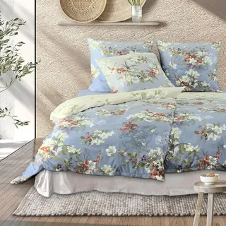 IRISETTE Wave Blumen Blau 135 x 200 cm + 80 x 80 cm