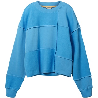 Tom Tailor Denim Damen Sweatshirt CROPPED PATCHWORK Rainy Blau 18395 S