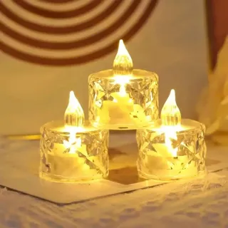 3 Stück Crystal Flameless Candle Light, Kristall Flammenlose Kerze Licht, LED Teelichter Flackernde, Flammenlose Teelichter Kerzen batteriebetrieben für Hochzeiten, Halloween, Weihnachtsdekor (S)