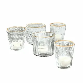 Mirabeau Windlicht Windlicht 5er Set Jarnac klar/gold (5er Set, 5er Set) beige