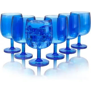 Acryl Weingläser 355 ml, 6 Stück, spülmaschinenfest, stapelbar, blau, für Camping