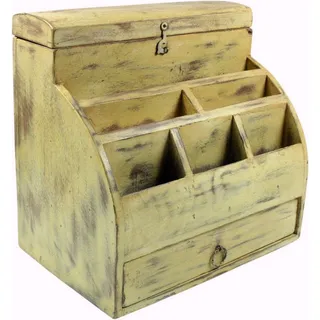 Guru-Shop Aufbewahrungsdose Vintage Schreibtisch Ordner, Schreibtisch.. weiß 30 cm x 30 cm x 20 cm