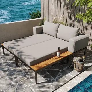 MODFU Schlafsofa Sofabett Doppel-Loungebett ,Sofabett für die Terrasse im Freien, Loungesofa,Chaiselongue, Sonnenliege für Terrasse, Garten und B... - Grau