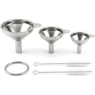 3 Stück Mini Trichter Küche, Trichter Edelstahl mit 2 Reinigungsbürste, Stapelbarer Kleiner Marmeladentrichter, Klein Trichter Küche mit Griff, Edelstahltrichter für Flüssigkeiten und Pulvern