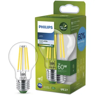 Philips LED Classic E27 4 W, 840 lm, 1 x, A, ersetzt 60W, klar,