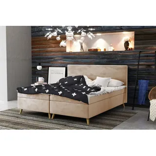 Boxspringbett Schlafzimmerbett Sileno 180x220cm in Stoff Riviera Creme - Creme