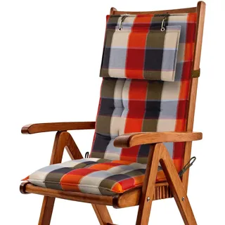 Beautissu Hochlehner Auflage 120 x 50 x 8 cm orange/beige kariert 1 St.