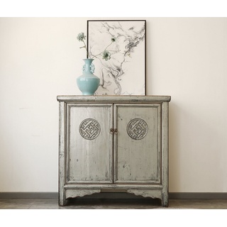 OPIUM OUTLET Kommode Schrank Sideboard Möbel aus Holz Vintage-Stil, asiatisch chinesisch orientalisch, komplett montiert, B x T x H: 98 x 45 x 95 cm, Antik-Stil Landhaus-Stil grau