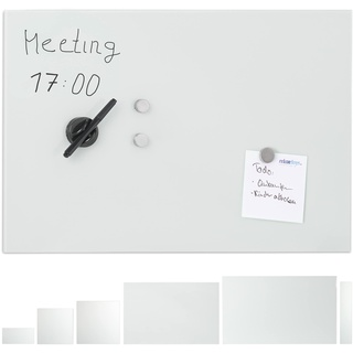 Relaxdays Glas-Magnetboard 60 x 40 cm, beschreibbar, Memboard, 3 Magneten, Sicherheitsglas, Magnettafel, weiß
