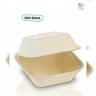 Blanc HYGIENIC Hamburger-Box groß Holzfaser, 145 x 145 x 70 mm, 500 Stk, wood fiber, stabil & nassfest, EU- Holz, kompostier- & recyclebar