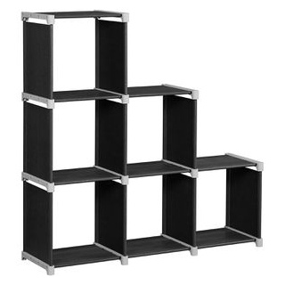 Songmics Bücherregal LSN63H, schwarz, Stufenregal, Metall/Stoff, 105x105x30cm, 6 Fächer