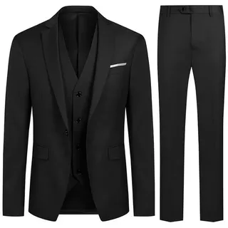 Allthemen Anzug (3 tlg) Herren Slim Fit Anzug Elegantes Anzugset für Business schwarz 50