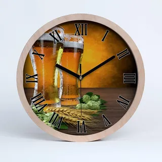 Tulup Holzuhr ⌀ 30cm Modern Runde Dekoration Uhr Holz Wanduhr Stille Uhren Schwarze Uhrzeiger - Zwei Gläser Bier