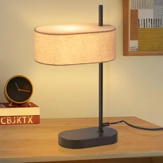 CBJKTX Tischlampe Wohnzimmer Nachttischlampe Vintage - E14 Nachttischleuchte Stoff Tischleuchte Schwarz Leinen Stoffschirm mit Schalter Kabel Retro für Schlafzimmer Büro Bar (ohne Leuchtmittel)