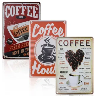 HMIEPRS 3 Stück Retro Kaffee Blechschilder, Vintage Blechschild, Metallschilder Kaffee Poster, Metall Coffee Wandschild Menu, Wand Schild Dekoration für Bar Cafe Kneipe Küche Geschenk (Farbe)