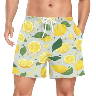 Niigeu Tropische Frucht Zitrone Orange Herren Badeshorts Badehose mit Mesh-Futter Boardshorts für Männer Surf Schwimmhose Sporthose - XXL