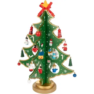 BRUBAKER Weihnachtsfigur Mini Weihnachtsbaum aus Holz - Kleiner Tannenbaum zum Dekorieren (Set, 1 St., Weihnachtsdekoration für Tisch und Fensterbank), Christbaum Tischdeko für Weihnachten inkl. Baumschmuck grün
