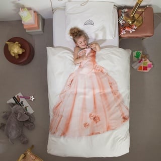 Snurk® - Kinder Bettwäsche Set, Princess Blue Bettwäsche, 135 x 200 cm, inkl. 1 Kissenbezug 80 x 80 cm, aus 100% Bio-Baumwolle