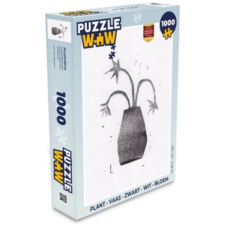 MuchoWow Puzzle Pflanze - Vase - Schwarz - Weiß - Blume, 1000 Puzzleteile, Foto-Puzzle, Bilderrätsel, Puzzlespiele, Klassisch bunt