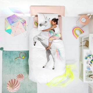 Snurk® - Kinder Bettwäsche Set, Unicorn Bettwäsche, 135 x 200 cm, inkl. 1 Kissenbezug 80 x 80 cm, aus 100% Bio-Baumwolle