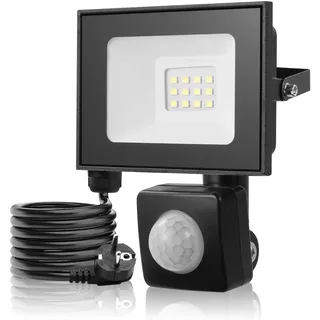 10W LED Strahler mit Bewegungsmelder Außen,6500K Kaltweiß Scheinwerfer mit Stecker & 145cm Kabel,1000LM Superhell LED Außenstrahler,IP66 Wasserdicht Aussenstrahler,Fluter für Garten Hof Garage