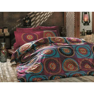 Nuit Des Rêves Ranforce Einzelbettwäsche-Set (135 x 200 cm), 100% Baumwolle, Fuchsia & Türkis, maschinenwaschbar, 145 Fäden pro Zoll, stilvoll und komfortabel