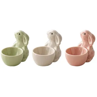 ARFUKA 3 Stück Eierbecher Ostergeschenke Eierständer Eierhalter Keramik Kaninchen Eierbecher-Set Lustig Egg Cup für Frühstück
