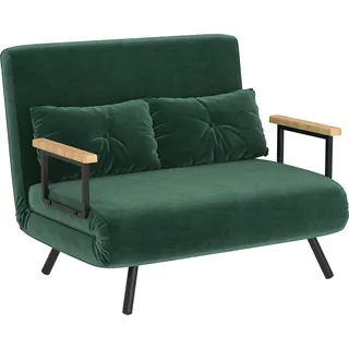 HOMCOM Schlafsofa 4 in 1 2 Sitzer Sofa mit Schlaffunktion, 183 x 98,5 cm Klappbar Schlafsessel mit 5-stufig Verstellbarer Rückenlehne, Armlehne, Lendenkissen Samtoptik für Wohnzimmer, Grün   Aosom
