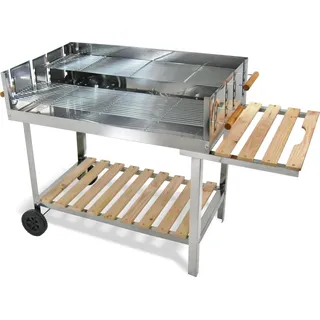 PREMIUM XXL Grillwagen BBQ Grill Holzkohlegrill Standgrill Kohlegrill Edelstahl - Silber