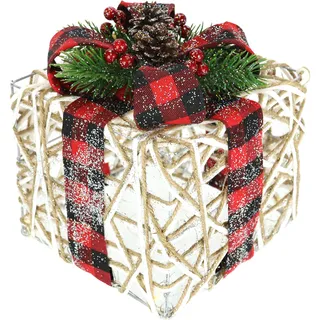I.GE.A. Dekofigur I.GE.A. "Weihnachtsfigur Leuchtfigur LED-Geschenk mit Schleife", rot (weiß, rot), B:15cm H:19cm, Polyester, Dekofiguren, Geschenkpaket Schleife Tanne Beeren Zapfen Weihnachtsdeko beleuchtet
