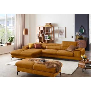 W.SCHILLIG Ecksofa piedroo, Designsofa mit tollem Sitzkomfort, bequem und elegant, L-Form, Kopfteilverstellung, wahlweise mit Sitztiefenverstellung, Breite 343cm gelb