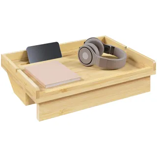 EUGAD Nachttisch für Bett, aus Bambus, schmal, Bettablage zum Einhängen, Bettregal zum Klemmen, mit Kabelführung, für Hochbett Etagenbett,nachttisch hängend, B33xH8xT24 cm, Bambusfarbe