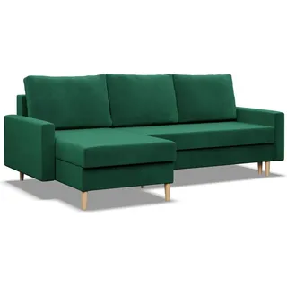 BLANK - Links Ecksofa mit Schlaffunktion, Wendekissen, Bettkasten, Grün - Grün