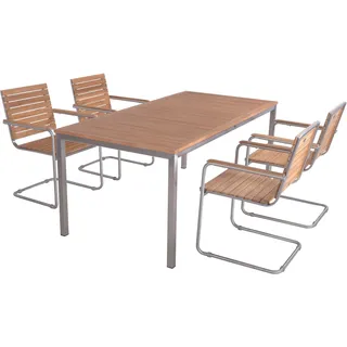 Garten-Essgruppe GARDEN PLEASURE "Tischgruppe »DENVER Set 06«" Sitzmöbel-Sets silberfarben (silber) Outdoor Möbel 4 Stühle (stapelbar), Tisch LxB: 180x90 cm
