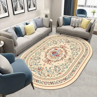 Rururug Kurzflor Oval 180 x 200 cm Teppich Wohnzimmer Schlafzimmer Esszimmer Zimmer deko Teppiche Anti-Rutsch Bodenschoner,leicht, bunt, blumig, Oval 180 x 200 cm