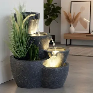 Springbrunnen Botana mit Beleuchtung Gartenbrunnen Zimmerbrunnen bepflanzbar - Grau